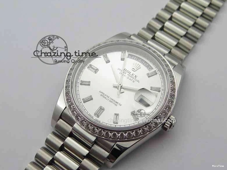 MiroTime 0116 Minimalist Day Date 40mm SS BP Maker Best Edition Diamond Bezel Silver Dial On SS Bracelet A 3697